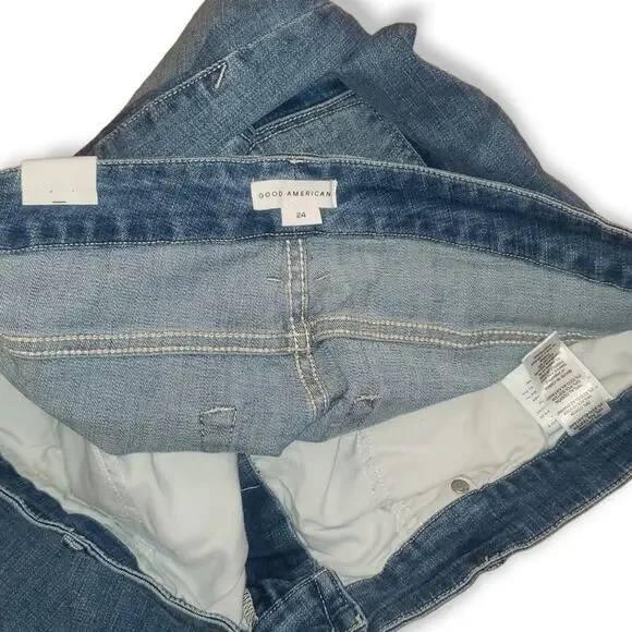 NWT! Good American Good Legs Crop High Waist ripped busted Sz 24W - Picture 8 of 11